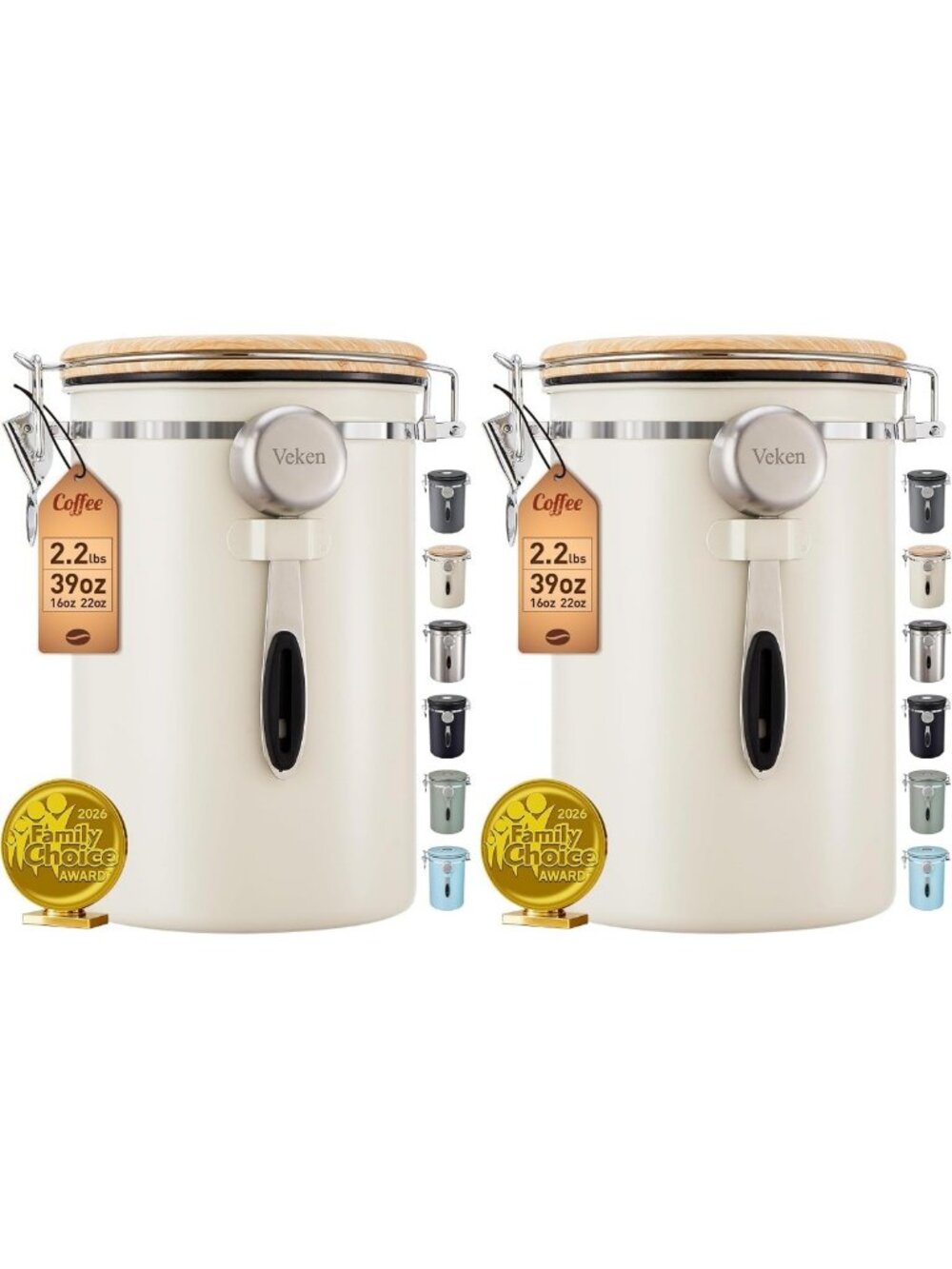 Airtight Stainless Steel Coffee Canister Set - 39oz Food Storage Jars for Beans